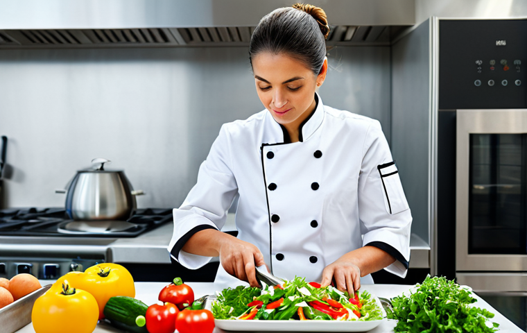 양식조리사로서의 자기 계발 방법 - **

"A professional female chef in a modern, stainless-steel kitchen, fully clothed in a chef's unif...